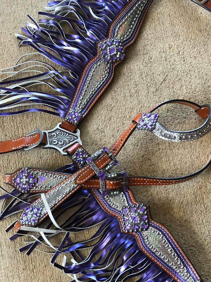 Western Horse Tack Set Bridle + Breast Collar w/Metallic Fringe ...