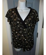 JKLA Blouse Multi-color Circles Short Sleeve V Neck Blouse Size L Women&#39;... - $23.22