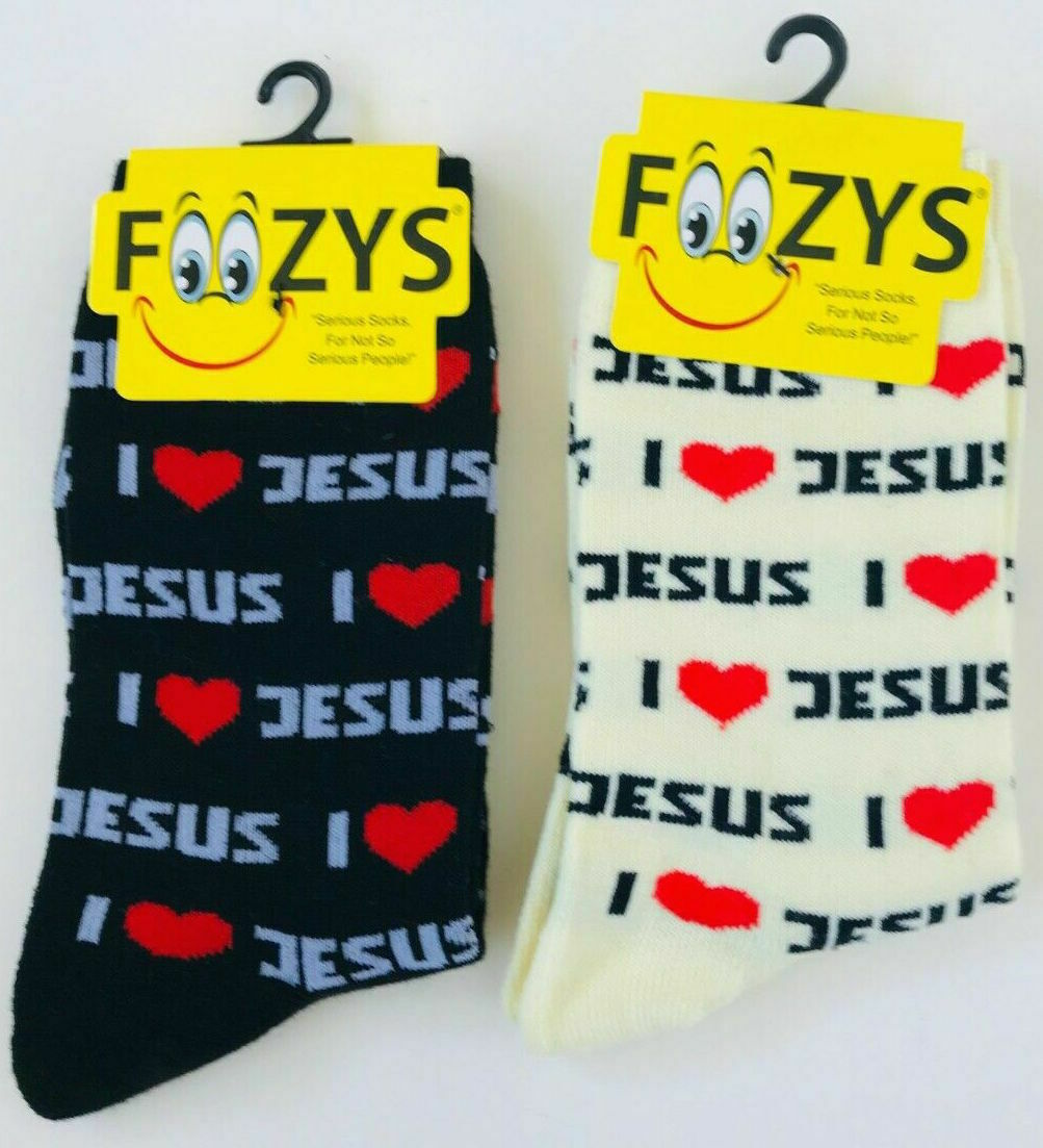 2 Pairs Foozys Women's Fun Novelty Socks I Love Jesus Christ Hearts Religon God
