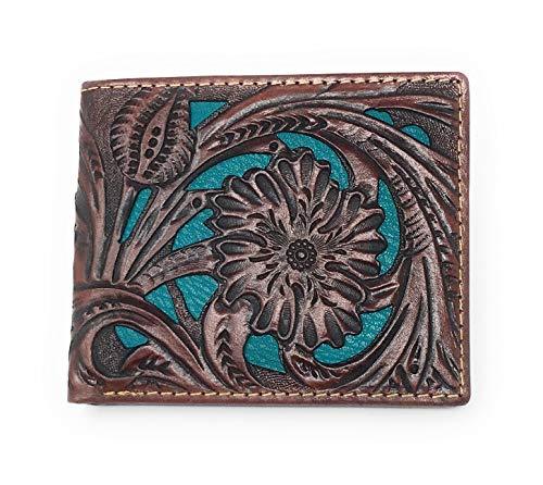 Western Genuine Tooled Leather Laser Cut Men's Bifold Short Wallet in 8 Colors (