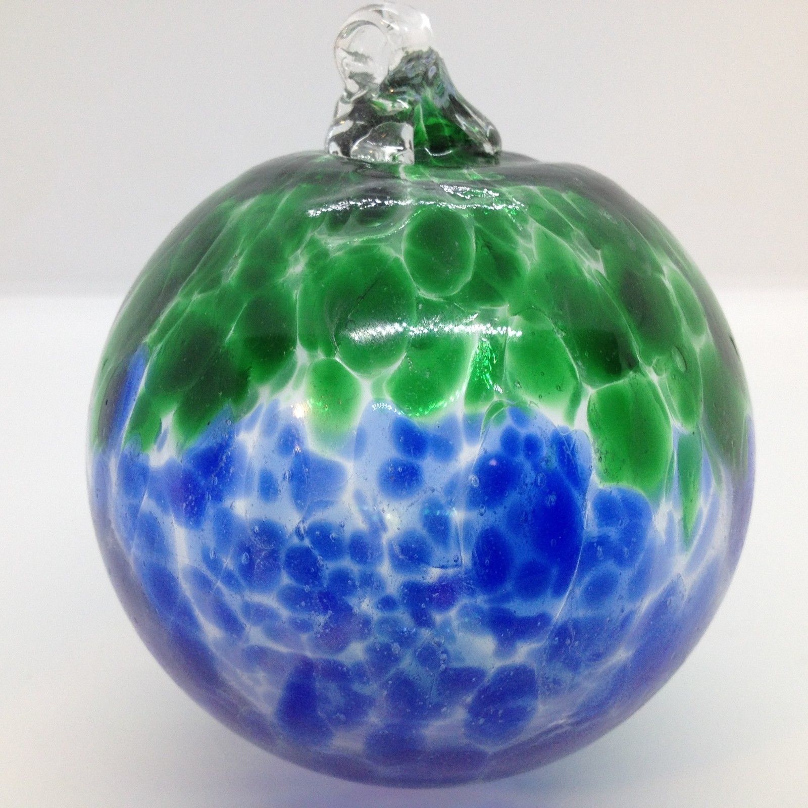 4" Hand Blown Glass Gazing Ball Hanging Christmas Ornament Orb Blue