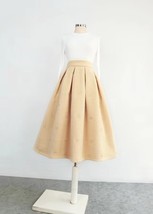 Women Winter Midi Pleated Skirt Outfit Apricot Warm Woolen Pleated Party Skirt  image 2
