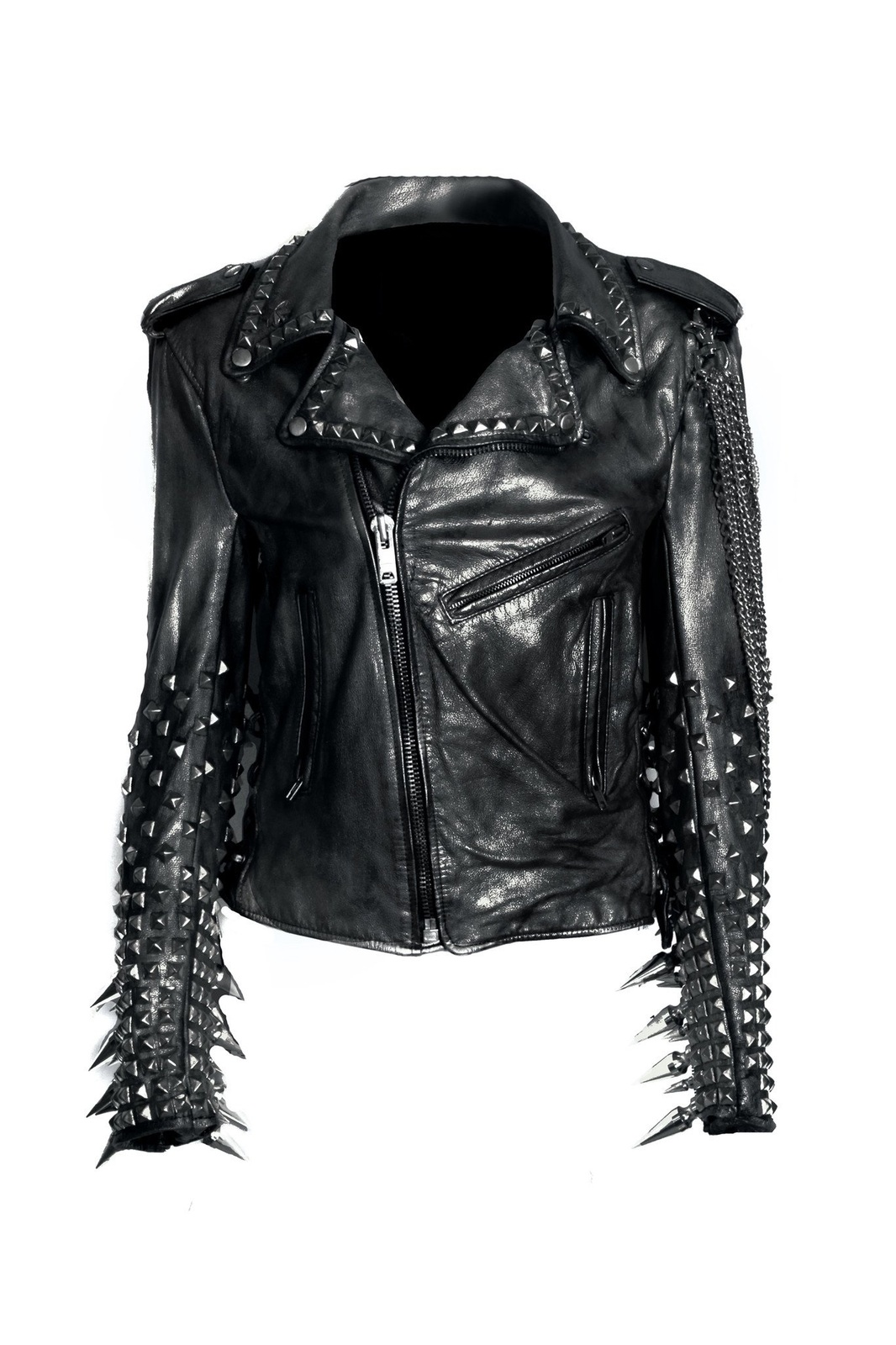 New Woman Black Long Spiked Punk Cowhide Leather Jacket With Chains Nqtx2dexku1s3xh9do1 1280