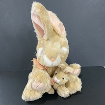 Vintage Russ Berrie Apricot Bunny with Baby Plush 14&quot; Beige - $9.50