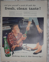 1956 7 UP Vintage Print Ad Soda Pop Lemon Lime Bottle Boy Girl Car Tools... - $9.57