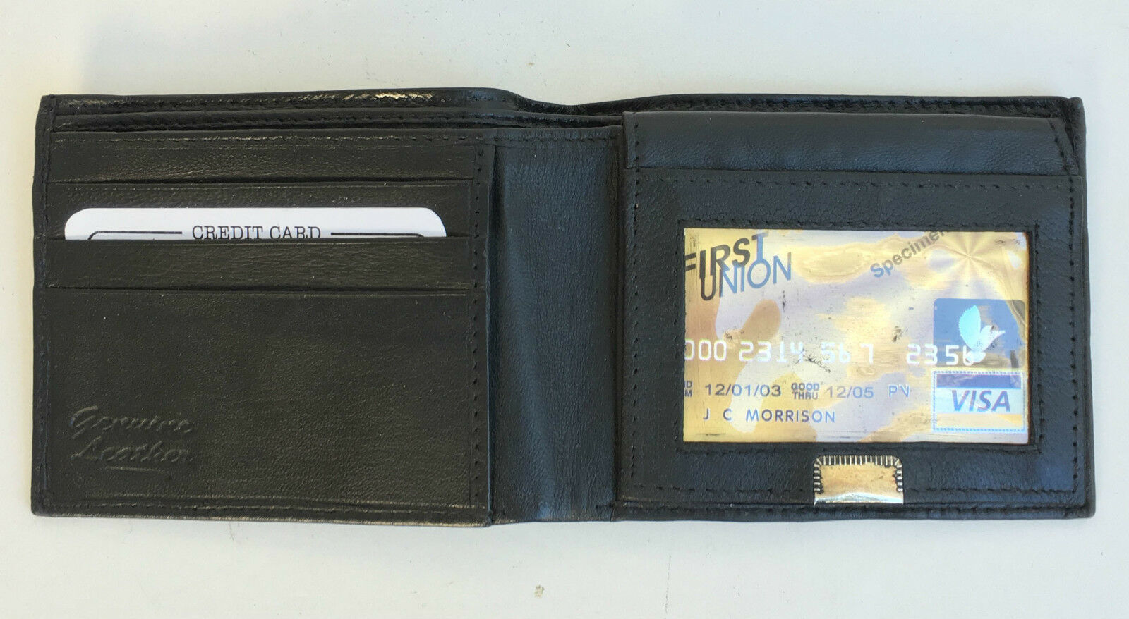 Black Genuine Leather Mens Bifold Wallet Flap Top ID Window - Wallets