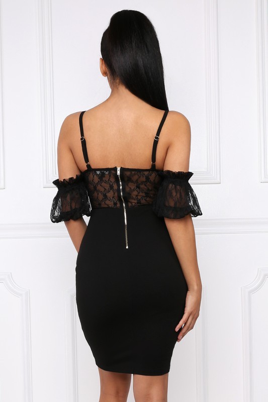 Image 2 of Sexy Black Party Bodycon Mini Dress, Off Shoulder Ruffled Sleeves, S, M or L