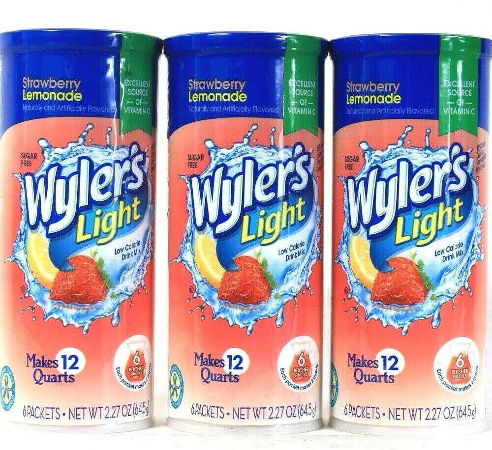 3 Wyler's 2.27 Oz Light Strawberry Lemonade 6 Count Drink Mix Pitcher