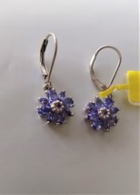 Purple Tanzanite Pear, Marquise &amp; Round Floral Dangle Earrings, Silver, ... - $109.99