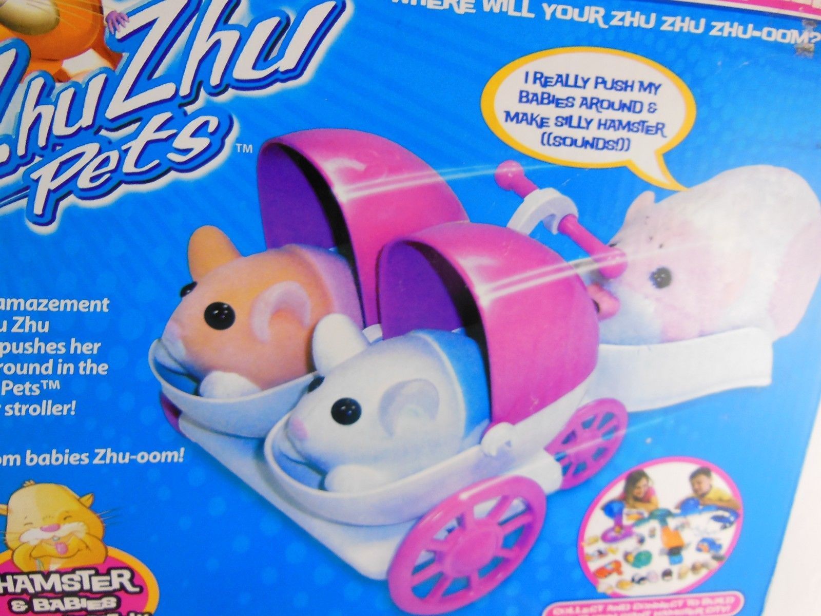 Zhu Zhu Pets Stroller plus 2 Pets In EUC Cepia Rare NEW IN BOX Zhu