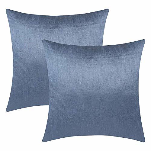 The White Petals Slate Blue Decorative Pillow Covers Faux Silk, Solid