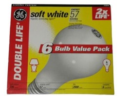 6-Pack GE 57W Incandescent Light Bulbs Double Life Soft White A19 New 71974 NEW - $15.79