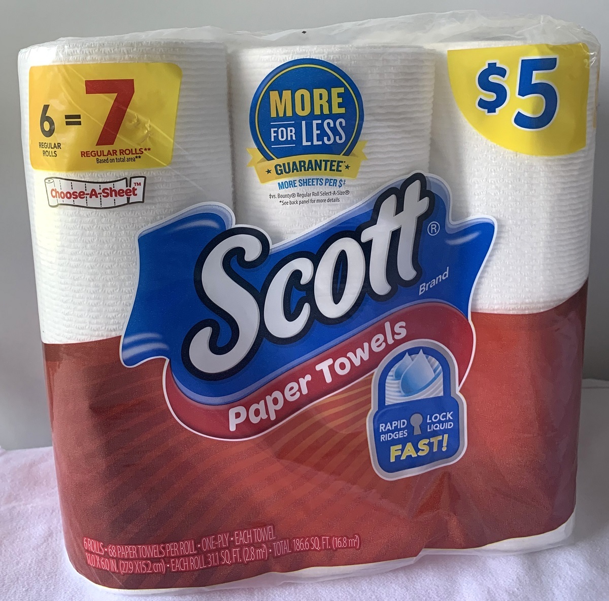 Scott Paper Towel ChooseASheet 6 Regular Rolls, White Paper Towels