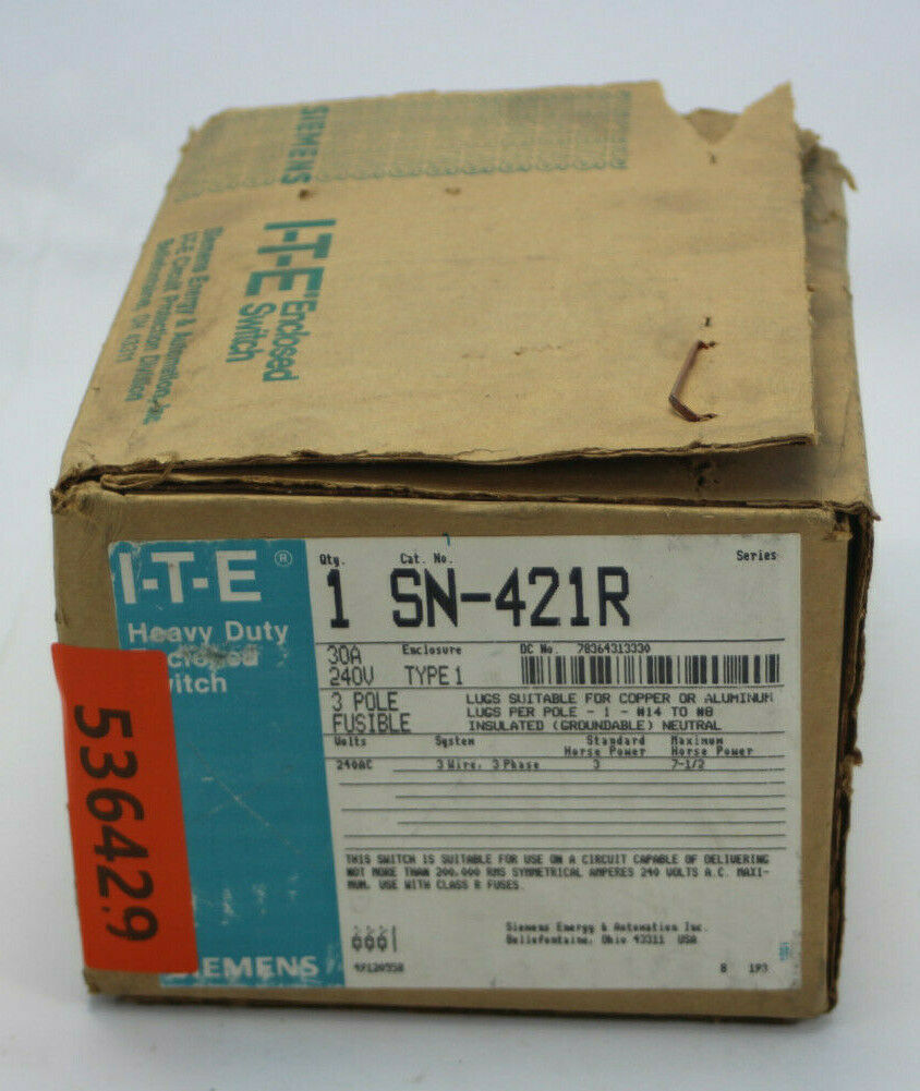 Primary image for ITE Siemens SN421R Heavy Duty Enclosed Switch 30A 3-Pole 240V New