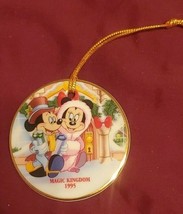 Mickey &amp; Minnie Mouse MAGIC KINGDOM Christmas Porcelain Disc Ornament 1995 - $21.77