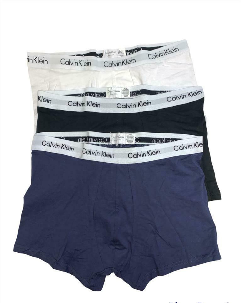 Calvin Klein Men's Navy, White, Black Cotton Stretch 3 Pack Trunks, Large