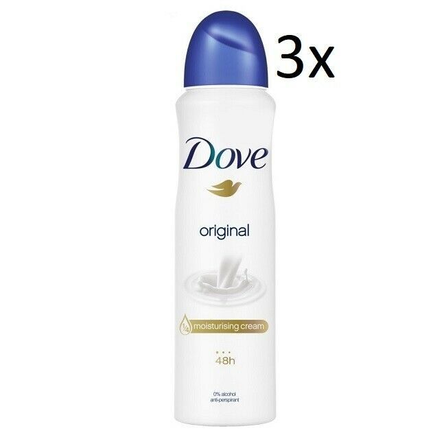 3x Dove Original Deodorant Deodorant Spray 0% ALCOHOL 48h Anti-Transpirant 150ml - $21.73
