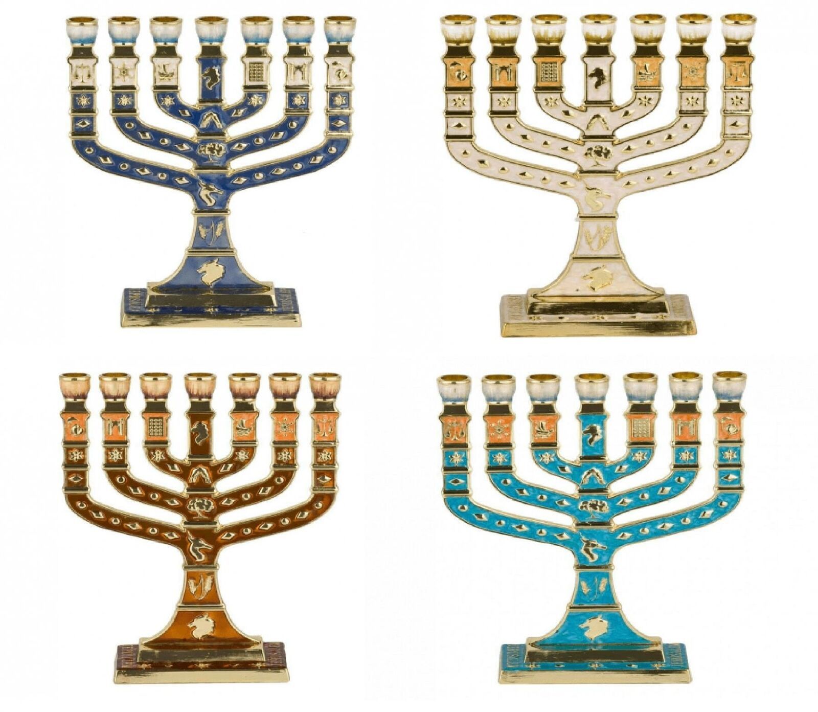 Jerusalem Ornament 7 Branch Menorah 4.7 12 Tribes Temple Gold Plated gift