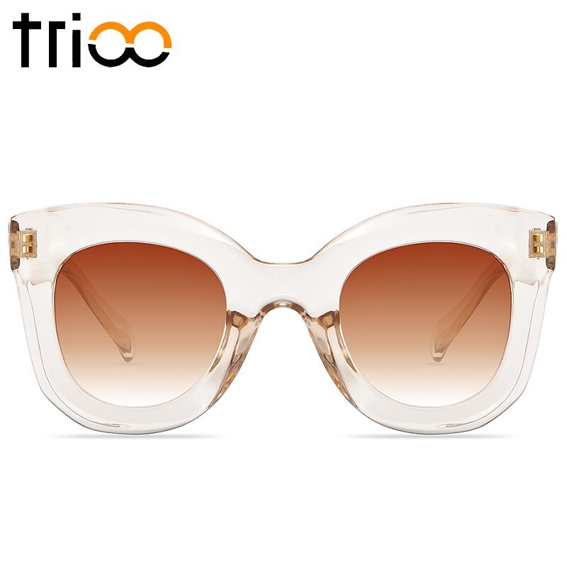 Trioo Glossy White Sunglasses Women Cat Eye Ladies Shades Uv400 Protection Oculo Sunglasses 