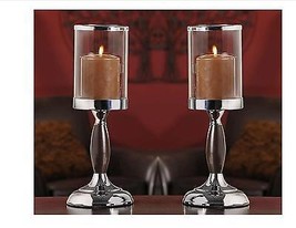 Candle Holders With Glass Candle Cup Set of 2 Metal 14.2" High Pillar Flameless image 2