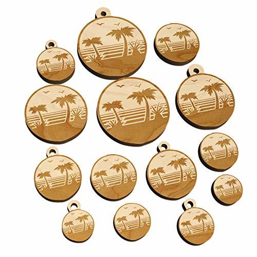 Tropical Beach with Palm Trees Mini Wood Shape Charms Jewelry DIY Craft - 16mm (