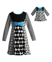Girl 4-14 and 18" Doll Matching Teal Black Heart Dress Outfit ft American Girl - $29.99