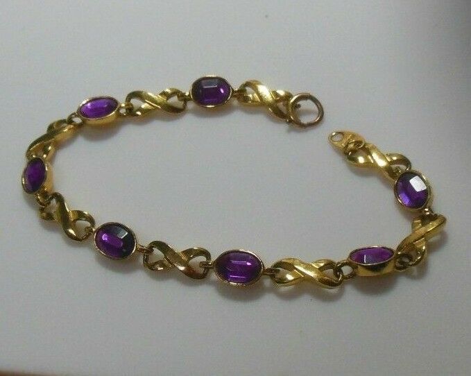 Avon Gold-tone Purple Stone Link Bracelet 8