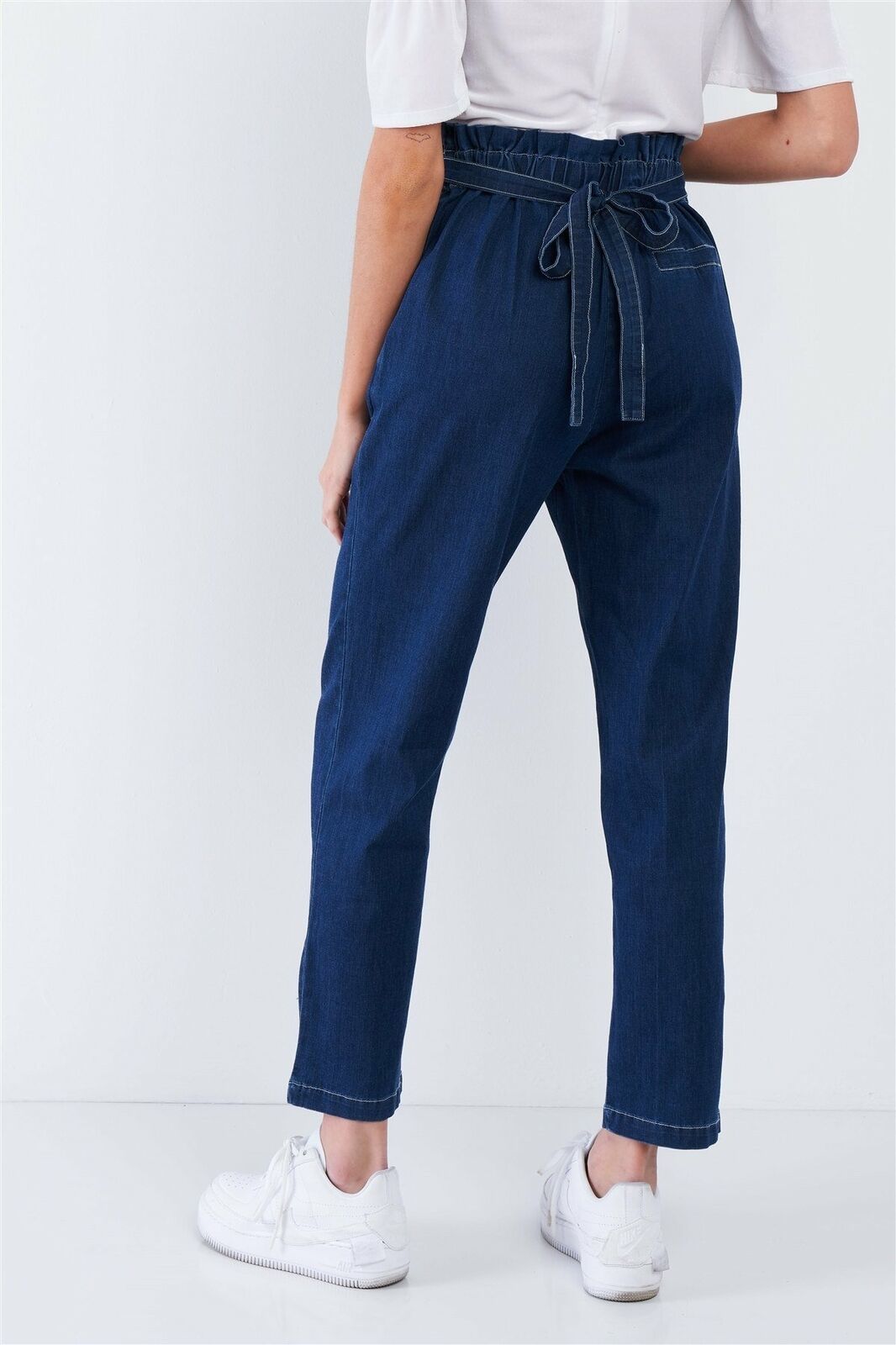 Download Jean Blue High Waist Frill Mock Wrap Denim Pants - Jeans