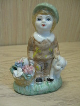 Figurine Ceramic Boy Flower Basket Puppy Made In China Chinese Symbols 1... - $7.95