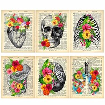Medical Dictionary Art Set - Vintage Anatomical Posters Retro Floral Wall Decor - $38.92