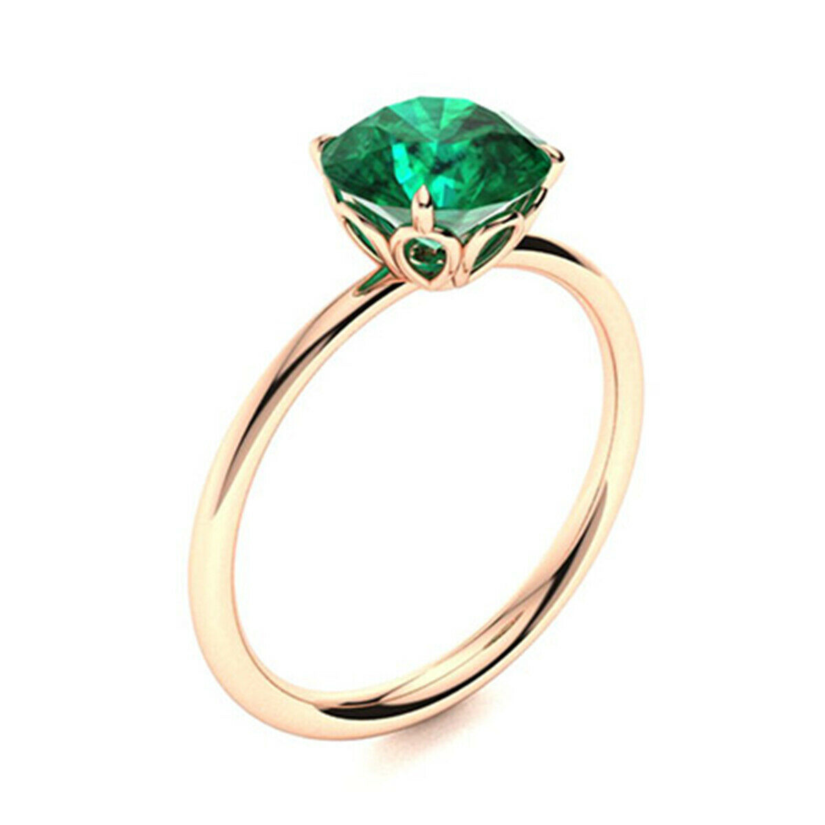0.75 Ctw Solitaire Round Green Sapphire 9K Rose Gold Dainty Promise Ring