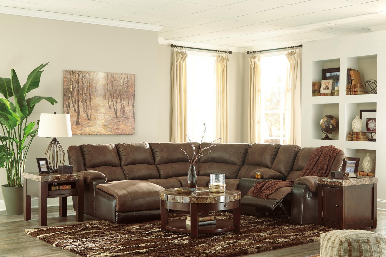 Ashley Nantahala 50302 Sectional 6pcs in Coffee RAF Polyurethane