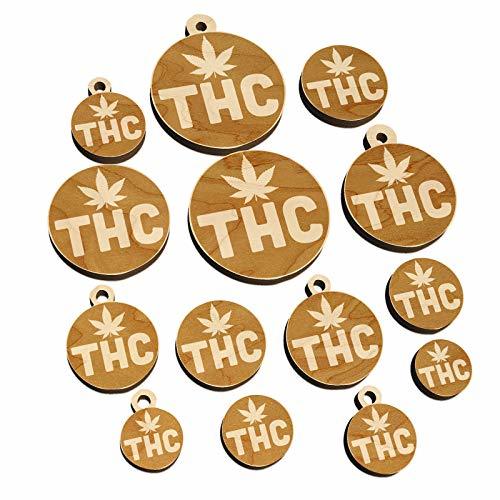 THC Marijuana Leaf Circle Mini Wood Shape Charms Jewelry DIY Craft - 16mm (22pcs