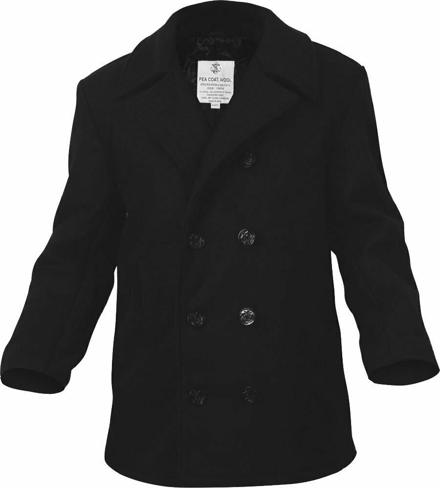 Black US Navy Type Quilted Thick Heavyweight Wool Peacoat - Coats & Jackets