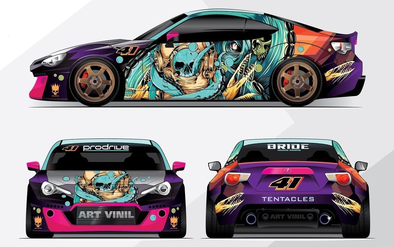 Car Side and Hood Decal Custom Body Vinyl Sticker Octopus Scion FRS