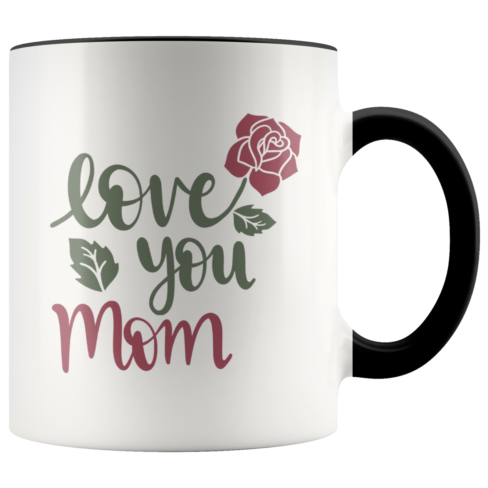 Love You Mom Color Accent Ceramic Mugs 11oz Coffee Cup Double Sided ...