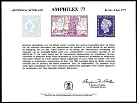 USPS PS25 Souvenir Card, Amphilex 77,  US  & 2 Netherlands stamps 1977 - $1.22