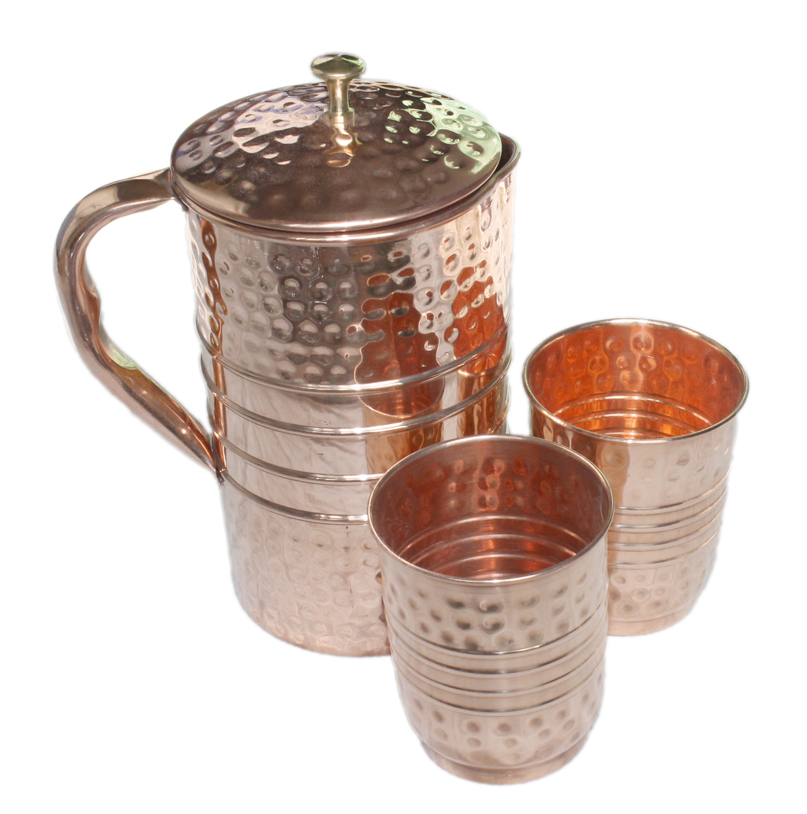 New Design Hammered Copper Water Pitcher with 4 Copper Glass Pitchers