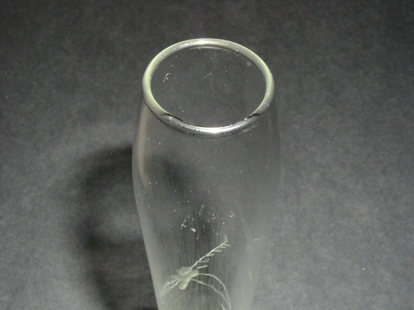 Duchin Creation Weighted 925 Sterling Silver Etched Glass Bud Vase 9 1/2" Tall 