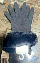 Portolano Womens Faux Fur Trim Gloves One Size NWTS BLACK - $38.32