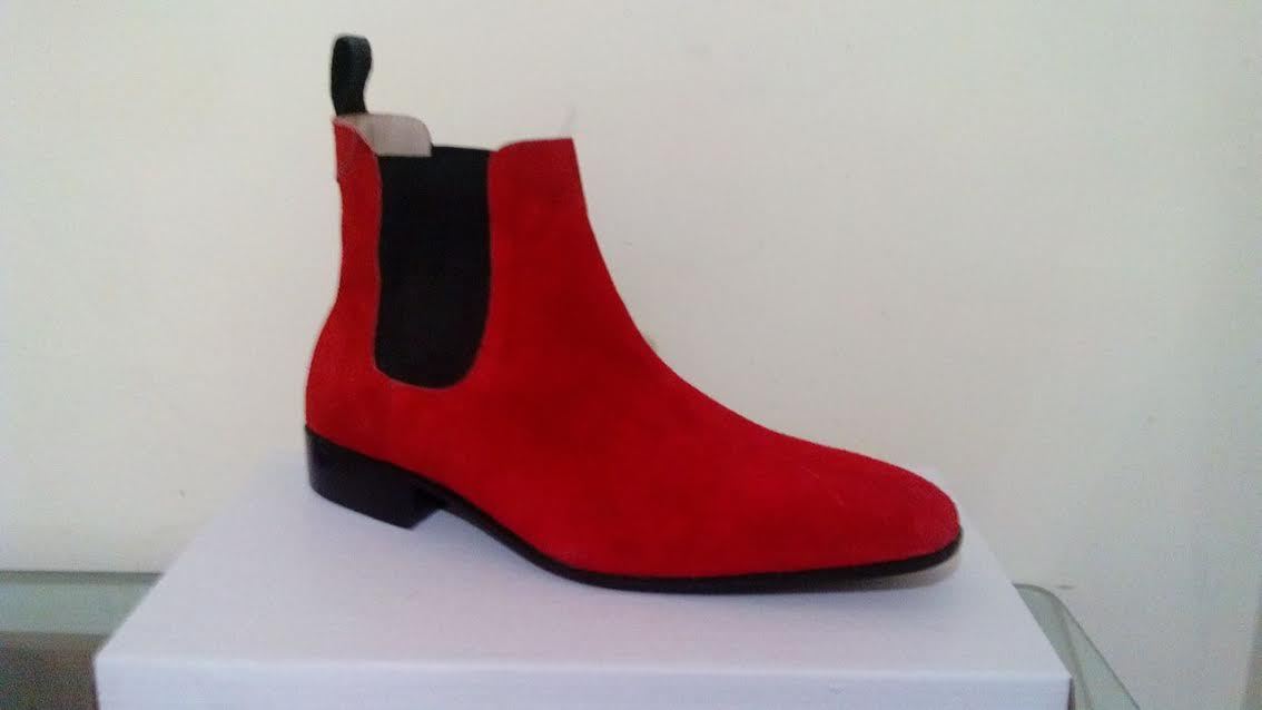Men Red Color Rounded Toe High Ankle Chelsea Jumper Slip Ons Made To Order Boots