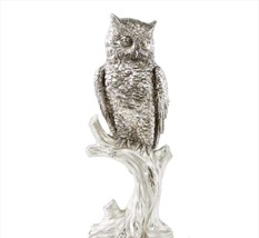 Owl on a Branch Statue Silver Polyresin 15.9" High Wild Bird Nature Tree Home