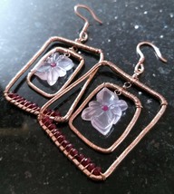 Natural Rose Quartz Carving and Ruby Beads Statement Large Earrings  - $133.00