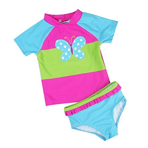 Baby Toddler Girl Swimsuit Set Kid Two Pieces Swimwear Rash Guard Blue ...