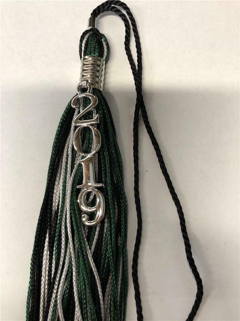 NEW Green Black & Gray Class of 2019 Silver Charm Graduation Tassel 9