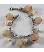 .925 RHODIUM SILVER BRACELET WITH PINK JADE, WHITE PEARLS AND ROSE CRISTAL - $93.73
