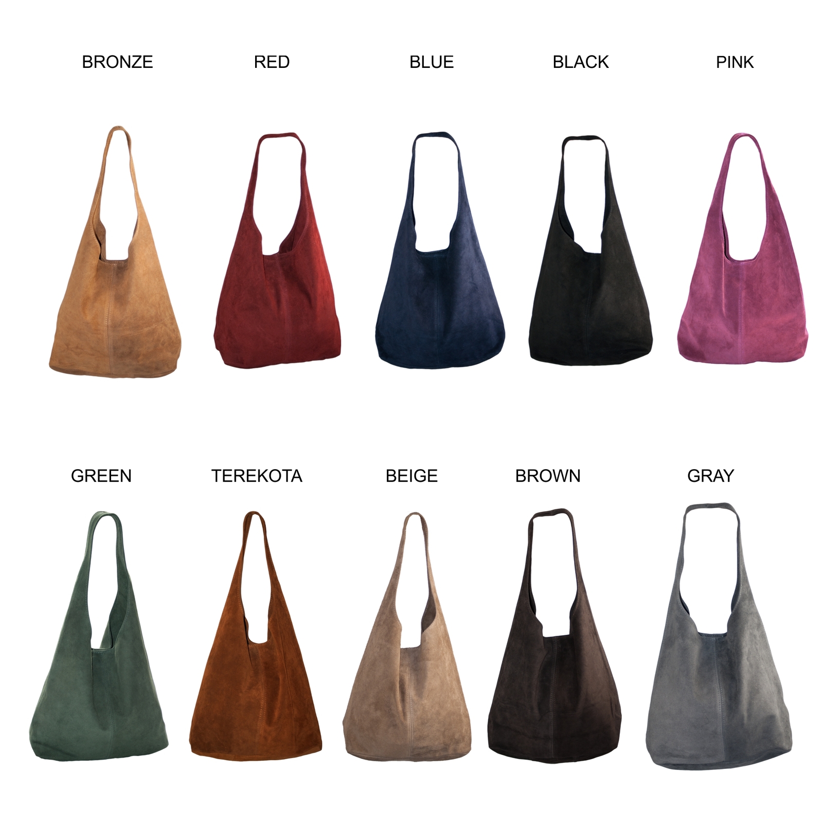 Suede Hobo Bags Handbag Shoulder Bag Slouch Italian Leather Women 9 Colours - Handbags & Purses