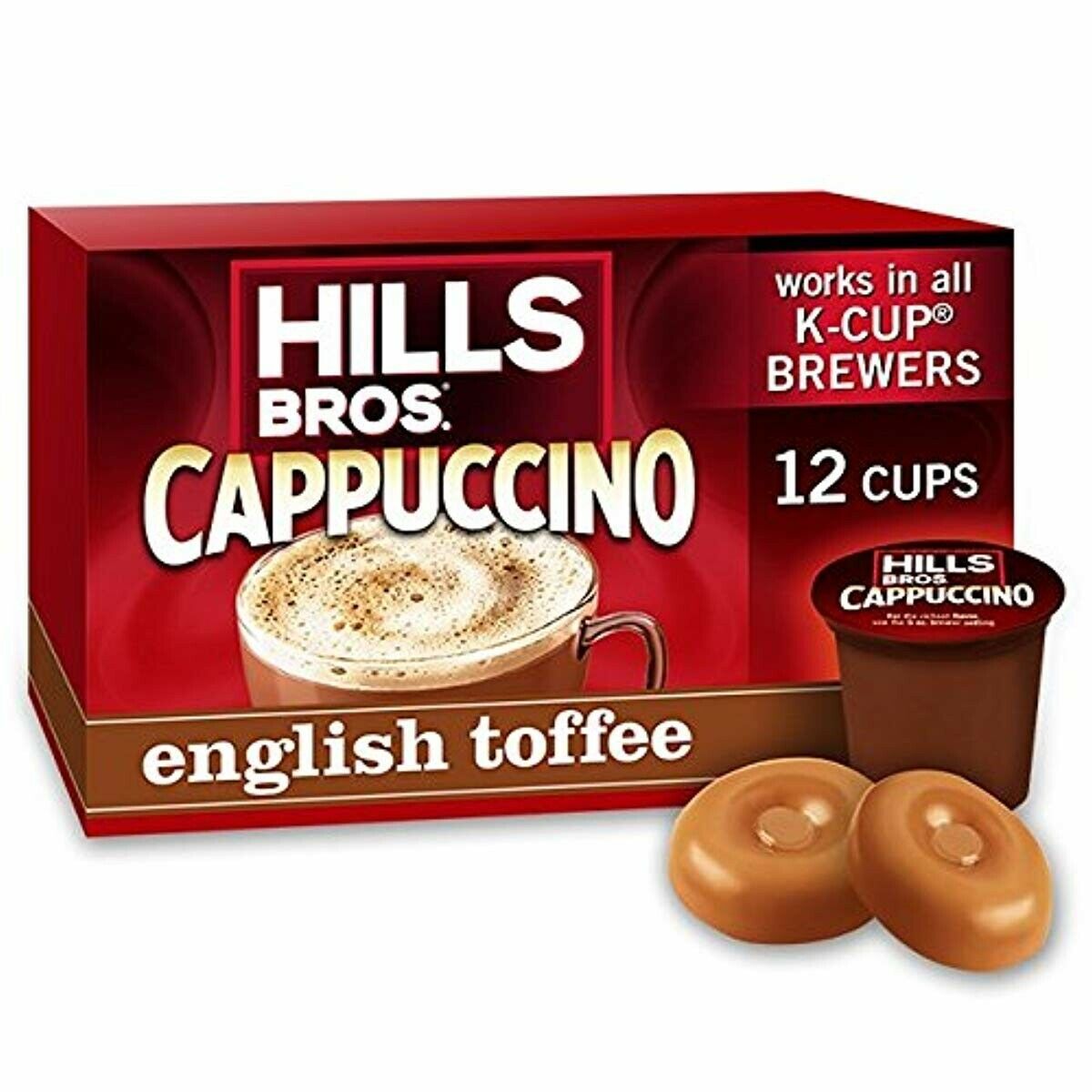 Hills Bros English Toffee Cappuccino Keurig KCups, 12 Count Coffee