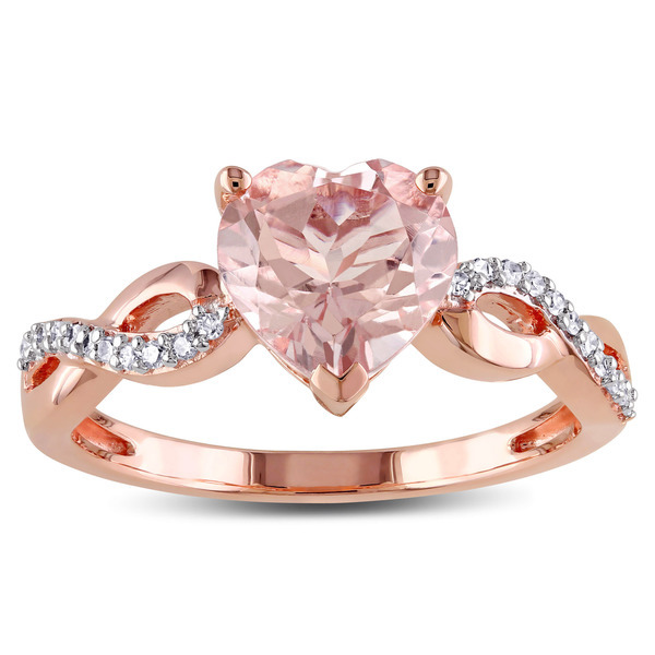 14k Rose Gold Over Silver Heart Cut Morganite & Diamond Promise Engagement Ring