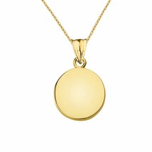 Solid 10k Yellow Gold Mini Simple Round Small Disk Disc Pendant Necklace - $98.90+